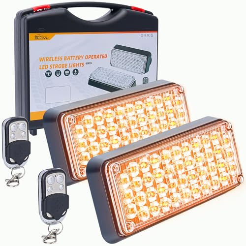BooYu Amber Magnetic Flashing Strobe Light/w Controller, Battery Operated Rechargeable LED Safety Beacon Lights, Mini Portable Emergency Warning Light Bar for Vehicles, Trucks, Car 2-Pcs - color: 2pcs Amber/Amber