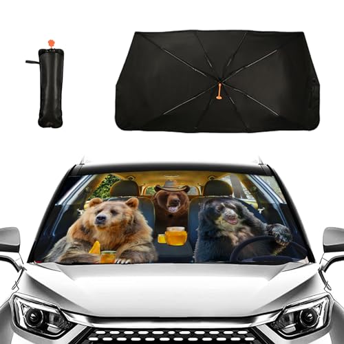 Funny Bear Car Windshield Sun Shade Umbrella Foldable Car Foldable Umbrella Sunshade for Front Window Block UV Rays Car Accessories Auto Windshield Sun Shades Cover - color: Funny Bear
