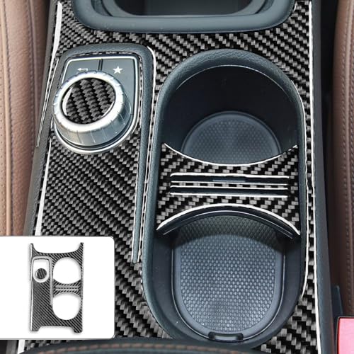 Real Carbon Fiber Center Control Armrests Multimedia Knob Cap Water Cup Holder Panel Sticker Accessories Compatible with Benz CLA C117 2014-2018 GLA X156 2015-2019 Black - B- Kit - color: Center Armrests Water Cup Holder Panel - B - Kit