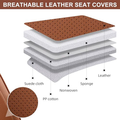 TIEHESYT Car Seat Covers Full Set, Breathable Leather Automotive Front and Rear Seat Covers, Car Seat Protectors Full Set, Compatible with Most Vehicles, SUV (Brown, Front Pair and Rear) - color: Mature Brown, size: Front Pair and Rear Headrestless