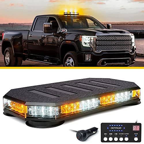 LUMENIX 42 LED Roof Top Strobe Beacon Light Bar Hazard Warning Emergency Flashing Plow Lights with Controller for Construction Vehicles Tow Trucks Postal Cars Snowplow Amber White (Patent Design) - color: White Amber