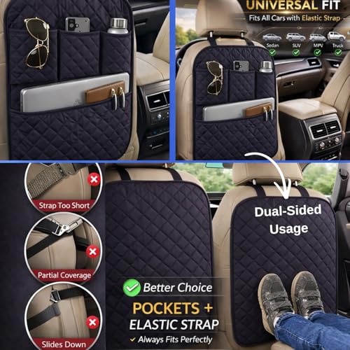 SAVUK 2 Pack Car Back Seat Cover 3 Pocket + 1 XLarge Pocket Organizer Protector from Dirt Scratches Mud Fit All Automotive Model Waterproof Durable Preventing the Impact of Children Kick 17"x25"