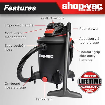 Shop-Vac 5761011 10 Gallon Wet/Dry Shop Vacuum, 4.5 Peak HP, 1.5 Inch Diameter x 7 Foot Hose, 12 Foot Cord, Ideal for Home, Garage, and Workshop Cleaning
