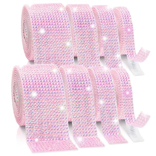 Rhinestone Ribbon Self Adhesive,8-Yard Bedazzling Strips, 8-Rolls Rhinestone Strips for DIY Craft, Rhinestones for Crafting, Home Decor and Special Events,4/6/8/14 Rows,Pink AB Crystal Color - color: 2 x 4/6/8/14 Rows Pink AB Crystal Color