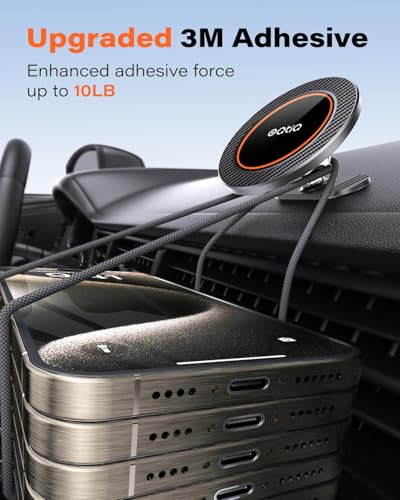 OQTIQ Magnetic Car Phone Mount Holder, Dashboard Mount with 3M Adhesive, Black Carbon Fiber, Aluminum, MagSafe Compatible for iPhone 17/16/15/14/13/12, 360-Degree Adjustable, 2 Pack (Orange-2 Pack) - color: Orange-2 Pack