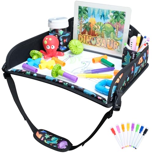 COOLBEBE Kids Travel Tray for Toddler Car Seat, Travel Tray for Airplane, Toddler Car Seat Lap Tray, Carseat Table Tray for Kids Travel Activities (Dinosaur) - color: Dinosaur