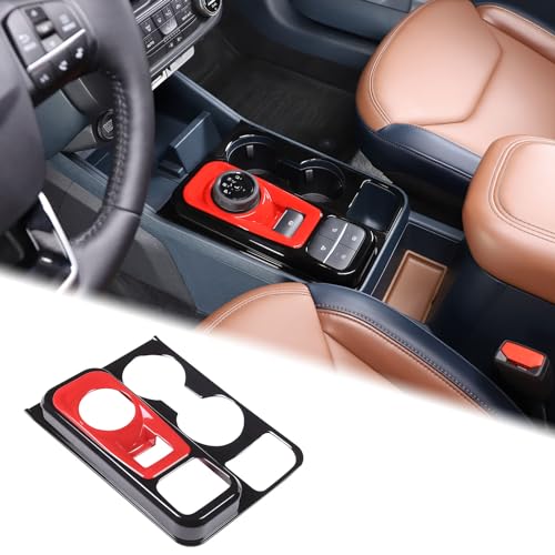 Aunginsy Car Central Control Gear Shift Panel Cover Cup Holder Trim Compatible with Ford Maverick 2022-2024 Gear Shifter Console Anti-Scratch Panel Frame Decorative Sticker Protection ABS Accessories - color: Piano-black+red