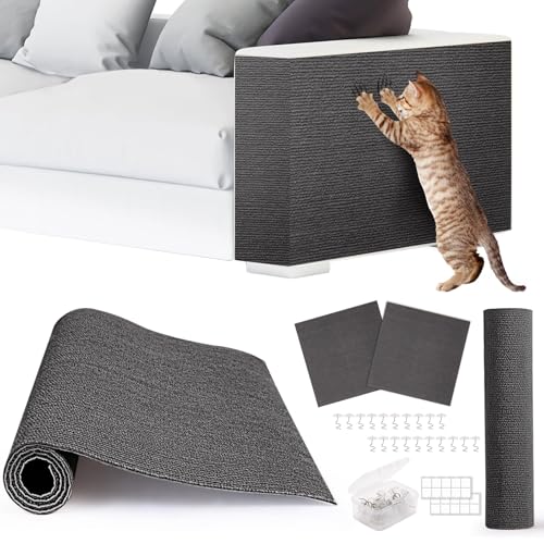 4pack Cat Scratch Couch Furniture and Wall Protector | Adhesive Cat Scratch Pad for Covering Cat Tower, DIY Climbing Cat Scratcher Couch Protector from Cat Claws Scratching (Dark Gray) - color: Dark Grey, size: 4 Pack