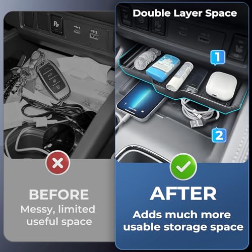 Center Console Organizer Compatible with Nissan Frontier 2026 2025 2024 2023 2022, Interior Accessories for Under Climate Controls Interior Storage Divider Tray for 2022-2026 Frontier, Black - style: 11) Fits for 2022-2026 Frontier