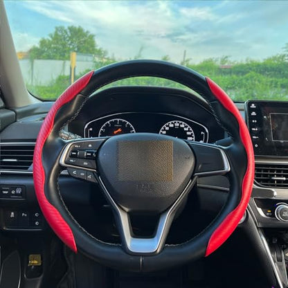Steering Wheel Cover, Car Carbon Fiber Steering Wheel Cover, Car Wheel Cover for Men/Women, Universal Fit for 99% Steering Wheel (Carbon Fiber-Red) - color: Carbon Fiber-Red