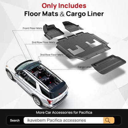 Floor Mats & Cargo Liner for 2017-2026 Chrysler Pacifica 7 Passenger Model (Non Hybrid&Non Pinnacle) & 2020-2026 Voyager: Custom All-Weather Protection Full Set TPE Floor Liners - size: Floor Mats & Cargo Liner