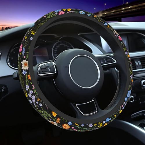 Wildflower Steering Wheel Cover for Women Men, Anti-Slip Breathable and Sweat Absorption Universal 14.5-15 Inch Cute Steering Wheel Protector, Wildflower Floral Car Accessories - color: Wildflower