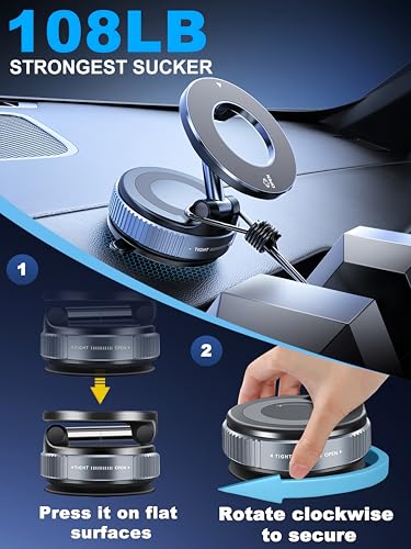snanlen Upgraded 360° Nano Gel Vacuum Magnetic Phone Holder, 108+LBS Heavy Duty Suction Cup Phone Mount for Car Dashboard & Windshield, 3000gf MagSafe Compatible with iPhone 17/16 Pro Max White - color: White