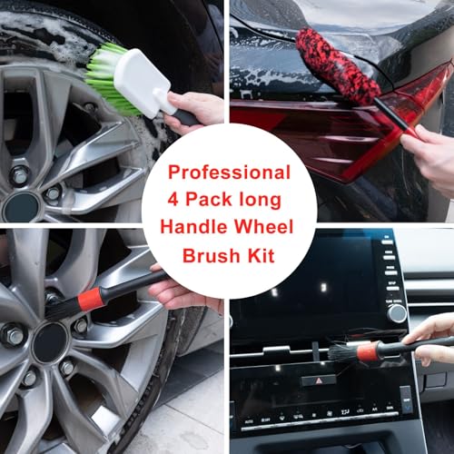 4 Pack Car Wash Brush Wheel Cleaning Woolies Brush Detailing Brush and Stiff Tire Brush Tires Wheel Brushes for Cleaning Wheels for Wheels, Rims, Carpet, Truck, SUV, Moto, RV, Motorcycle - color: Green&red&black