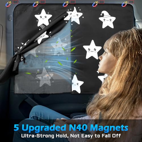 Car Window Shades, 2 Packs Magnetic car Sun Shade for Baby, Double Layers Magnetic Stars Pattern Design for Full Covers/Half Shade Options, Window Curtains for Heat/UV Protection Sun Block Covers - color: Stars