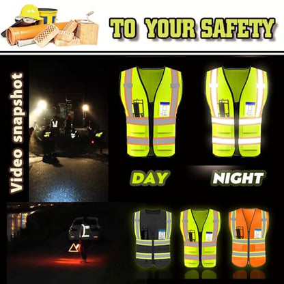 High Visibility Reflective Safety Vest with Pockets Custom Your Logo Safety Workwear - color: A Black Green Webbing, size: Medium