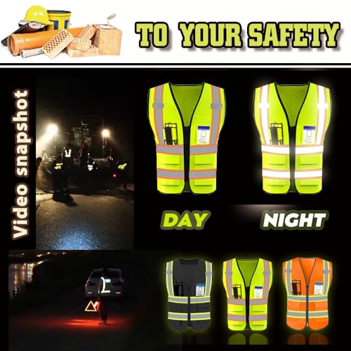 High Visibility Reflective Safety Vest with Pockets Custom Your Logo Safety Workwear - color: A Black Green Webbing, size: X-Large
