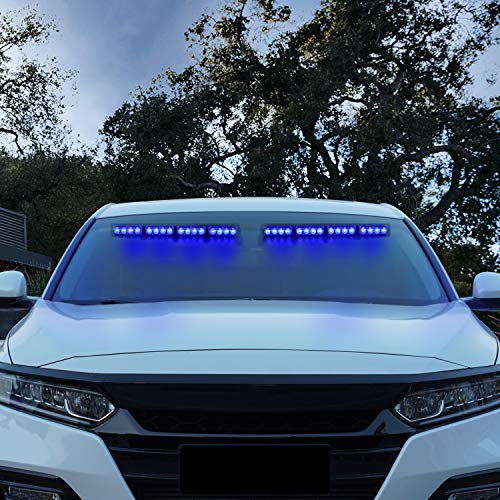 ASPL 32LED Visor Lights 26 Flash Patterns Windshield Emergency Hazard Warning Strobe Beacon Split Mount Deck Dash Lamp With Extend Bracket (Blue) - color: Blue