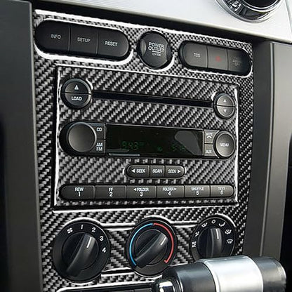 Carbon Fiber Car Interior Trim Stickers Central Instrument Console Panel Cover Kit Compatible with Ford Mustang GT Shelby 2005-2009 Accessories Decals 4PCS - color: CD Console Kit-black