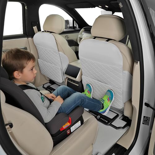TAIKOO Seat Back Protector + Large Capacity Pocket Storage Organizer,Preventing the Impact of Children Stepping on the Seat Backrest (Cream White) - color: Cream White