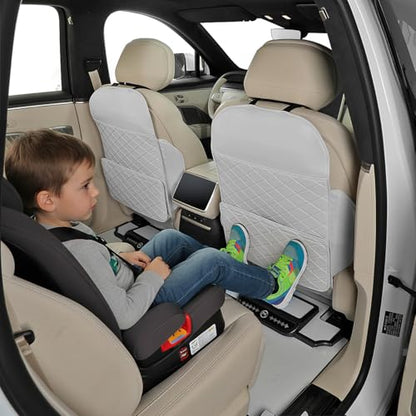 TAIKOO Seat Back Protector + Large Capacity Pocket Storage Organizer,Preventing the Impact of Children Stepping on the Seat Backrest (Cream White) - color: Cream White