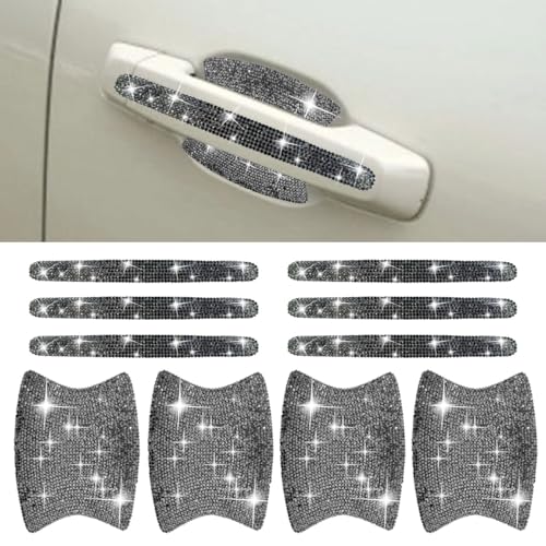 ZIMISI 10PCS Bling Car Door Handle Protector, Crystal Rhinestone Anti-Scratch Car Bowl Decoration Sticker Decal, Universal Auto Exterior Door Protective Covers Accessories for Women (Mineral Black) - color: Mineral Black