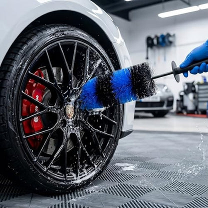 Wheel Rim Brush – Soft Bristle Long Handle Car Wheel Cleaning Brush for Deep Cleaning Rims, Tires, Wheels, Engine Bay, Exhaust Tips, Cars, Trucks, SUVs, Motorcycles - size: Wide Clean