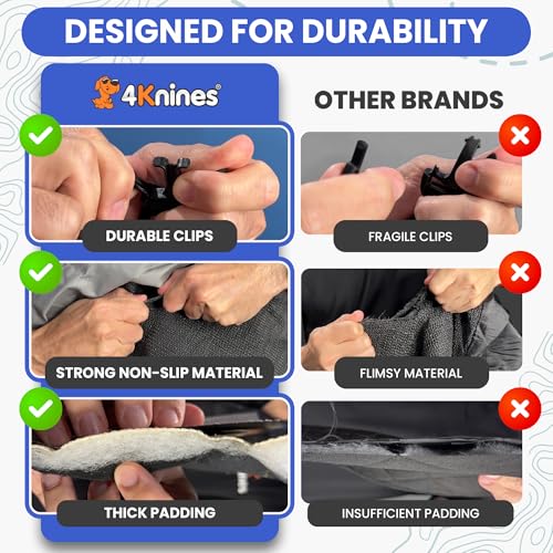 4Knines Back Seat Pet Cover for Dogs w/o Hammock – 54" Wide, Waterproof Car Seat Cover, Non-Slip, Heavy-Duty – Fits Cars, SUVs, Small Trucks – 2 Seat Belt & Latch Access – Back Seat Protector (Grey) - color: Grey