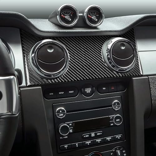 Car Air Vent Trim Central Consoles Wind Outlet Stickers Real Carbon Fiber Interior Accessories Decals Compatible with Ford Mustang GT Shelby 2005 2006 2007 2008 2009 - color: Central Vent-black