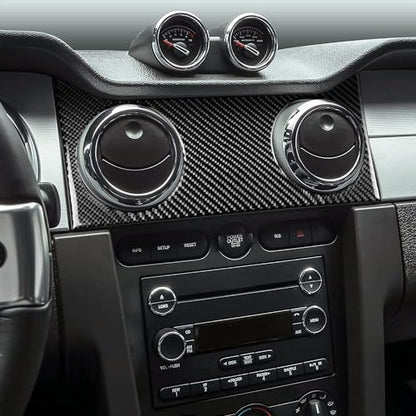 Car Air Vent Trim Central Consoles Wind Outlet Stickers Real Carbon Fiber Interior Accessories Decals Compatible with Ford Mustang GT Shelby 2005 2006 2007 2008 2009 - color: Central Vent-black