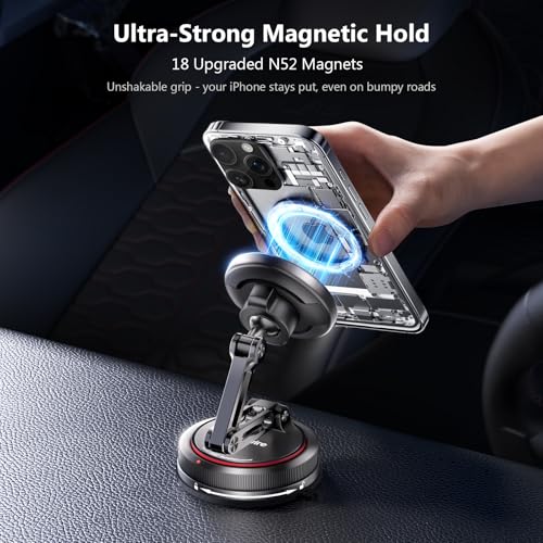 SYNCWIRE for MagSafe Car Mount [3-Axis] Nano Adhesive Gel + Strong Suction Cup Magnetic Phone Holder for Dashboard & Windshield, 360° Adjustable for iPhone 17 16 15 14 13 12, Samsung, Carbon Fiber - style: 3-Axis | Carbon Fiber