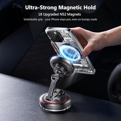 SYNCWIRE for MagSafe Car Mount [3-Axis] Nano Adhesive Gel + Strong Suction Cup Magnetic Phone Holder for Dashboard & Windshield, 360° Adjustable for iPhone 17 16 15 14 13 12, Samsung, Carbon Fiber - style: 3-Axis | Carbon Fiber