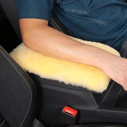 Genuine Sheepskin Center Console Cover Pad Genuine Furry Fluffy Wool Fur Car Armrest Cover Protector Universal Fit for SUV/Truck/Car - color: Shearling-Beige
