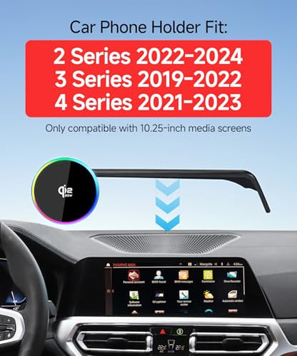 Qi2.2 Max 25W Fast Wireless Car Charger Phone Holder for 2019-2022 BMW 3 Series /2021-2023 4 Series/2022-2024 2 Series 10.25-Inch Screen, Magnetic Phone Mount Compatible with MagSafe