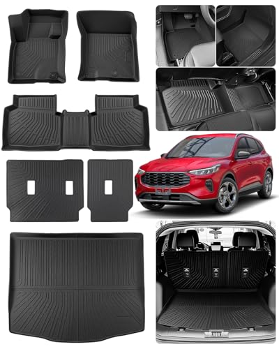 DrCarNow® Floor Mats Full Set for Ford Escape 2026 2025 2024 2023 2022 2021 2020(Not for Hybrid), Custom Fit All Weather TPE Liners with Cargo Mat & Backrest Protector for Car SUV Interior Accessories
