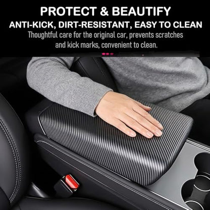 Tesla Model 3 / Y Arm Rest Cover & Center Console Cover, Compatible with 2017-2023 Model 3 and 2020-2024 Model Y, ABS Material Scratch Resistant (Matte Carbon Fiber Pattern) - color: Matte Carbon Fiber Pattern, size: Model 3/Y
