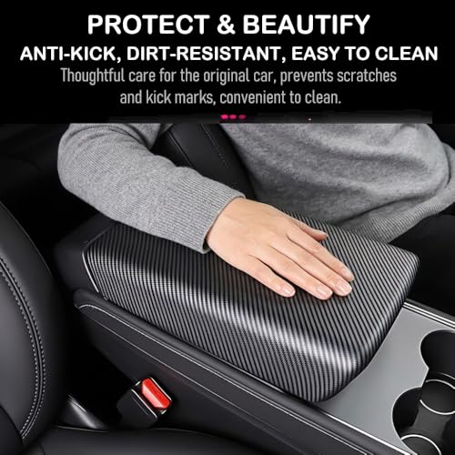 Tesla Model 3 / Y Arm Rest & Center Console Cover, Design for 2024-2026 Model 3 Refresh Highland & 2025 2026 Model Y Juniper, ABS Material Scratch Resistan (Matte Carbon Fiber Pattern) - color: Matte Carbon Fiber Pattern, size: M3 Highland & MY Juniper