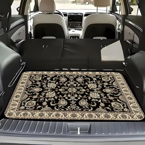 Universal Car Trunk Mat 29" x 39", Beige Bohemian Style All Weather Trunk Protection Cargo Liner, Durable Cargo Mat Rear Trunk Liner,Stylish Vehicle Interior Accessories Suitable for Most Car Models - color: Beige Bohemian Style