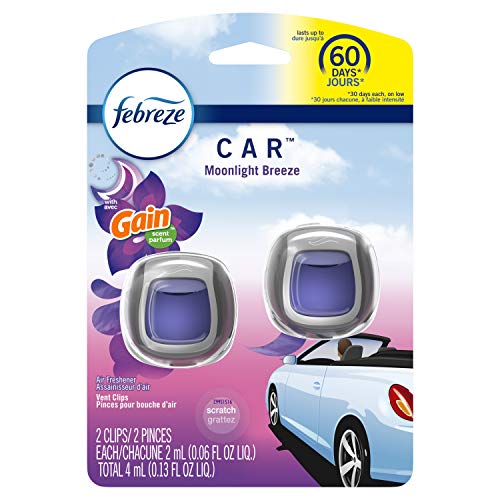 Febreze Car Odor-Eliminating Air Freshener Vent Clip with Gain Scent, Moonlight Breeze, 2 count - size: 2 Count (Pack of 1)