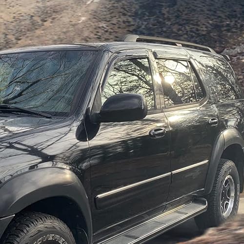 Window Visor Compatible with 2001-2007 Toyota Sequoia, Slim Style Acrylic Smoke Tinted 4PCS Sun Rain Shade Guard Wind Vent Air Deflector by IKON MOTORSPORTS, 2002 2003 2004 2005 2006