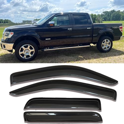 Tape on Window Visors rain Guards Vent Deflectors Rain Guards Compatible with 2009-2014 Ford F-150 SuperCrew (Crew) Cab, Side Window Deflector Vent Rain Guard Sun Shade Truck Accessories 4PCS 94155 - size: Compatible with Ford F150 Crew Cab 2009-2014