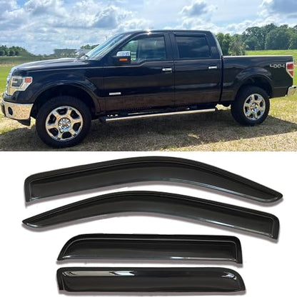Tape on Window Visors rain Guards Vent Deflectors Rain Guards Compatible with 2009-2014 Ford F-150 SuperCrew (Crew) Cab, Side Window Deflector Vent Rain Guard Sun Shade Truck Accessories 4PCS 94155 - size: Compatible with Ford F150 Crew Cab 2009-2014