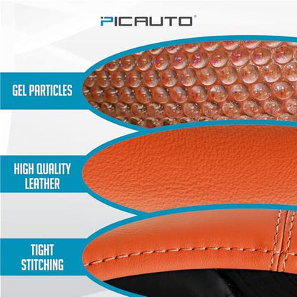 PIC AUTO Steering Wheel Cover, Glitter Gel Particles & Orange Luxury Leather Car Steering Cover, Universal Fit 14.5"-15.5" Anti-Slip Car Wheels Cover for Girls & Women - color: Orange