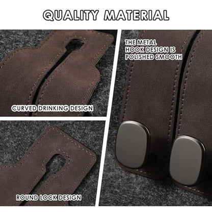 KINIVA Car Seat Headrest Storage Hooks, Set of 2, Suede PU Leather, Double Hooks (Brown-4 Pack) - color: Brown-4 pack