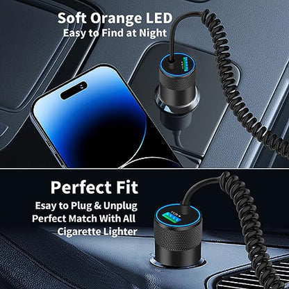 [Apple MFi Certified] iPhone Car Charger Fast Charging, Braveridge 4.8A USB Power Cigarette Lighter Car Carplay Charger Adapter with 6FT Coiled Lightning Cable for iPhone 14 13 12 11 XS XR X 8 SE iPad - size: 6FT
