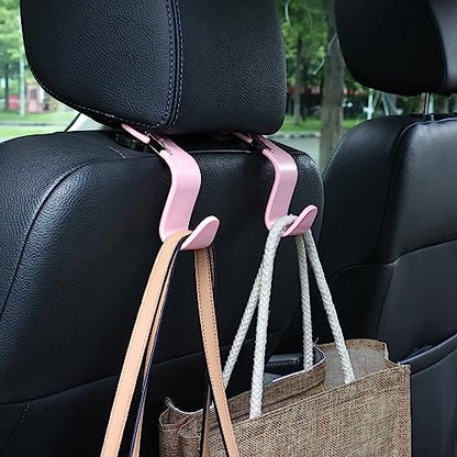 Car Seat Headrest Hooks, Car Organizer Hanger Storage Hooks for Handbags Purses Groceries Backpack Coat 4 Pack (Pink) - color: Pink
