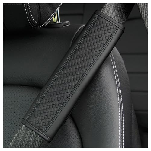 2PCS Checkered Pattern Embossing Car Seat Belt Cover Pad,Leather Car Seatbelt Cushion as Stylish Cars Decor for Providing Comfort,Breathable Seatbelt Covers as Cars Seat Strap Pads (Black) - color: Black