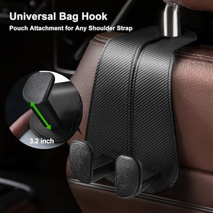 CoBak Extra Wide Car Seat Back Hooks, Premium Stitched Leather Headrest Hangers with Wide Slot Structure, Universal for Any-Width Purses, Handbags, Bags (2 Pack), Carbon Fiber Black - color: A-Wide Version - Carbon Fiber Black, size: Double-Hooks