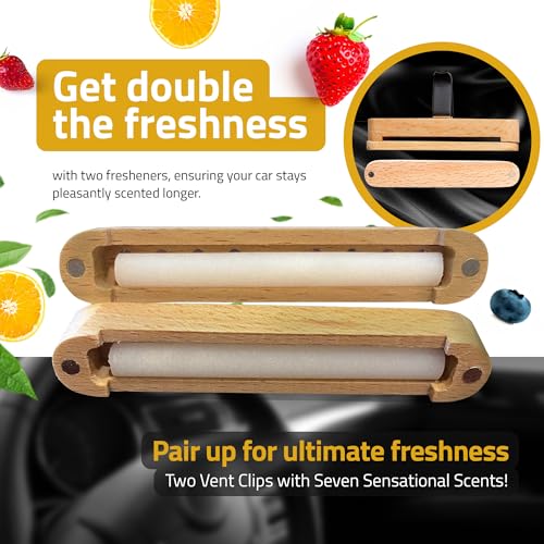 Premium Wooden Car Air Freshener Vent Clip | Box of 7 Scents Long Lasting Car Air Freshener with Magnetic Clip | Infused with Essential Oils | 60 Days' Worth of Car Scents by Perfa