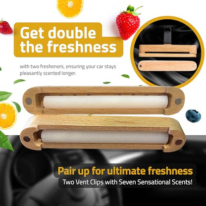 Premium Wooden Car Air Freshener Vent Clip | Box of 7 Scents Long Lasting Car Air Freshener with Magnetic Clip | Infused with Essential Oils | 60 Days' Worth of Car Scents by Perfa